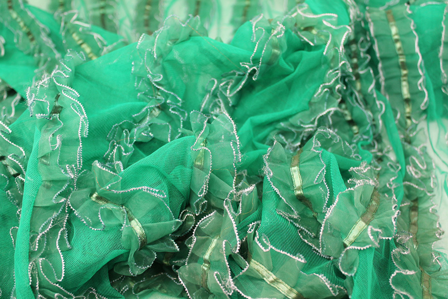 Green Organza Ribbon Frills on Tulle fabric, image 6 of 6