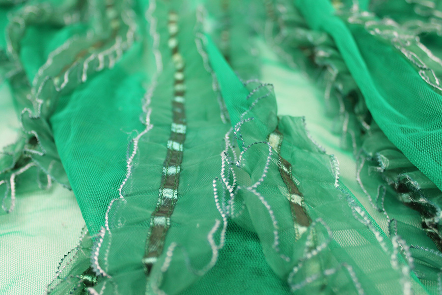 Green Organza Ribbon Frills on Tulle fabric, image 5 of 6