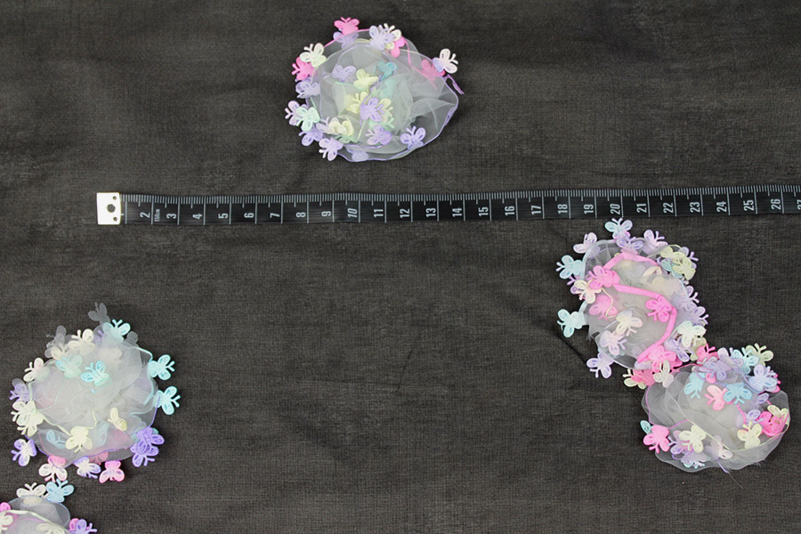 Black Silk Organza with Pastel Butterfly Pom-Poms fabric, image 5 of 9