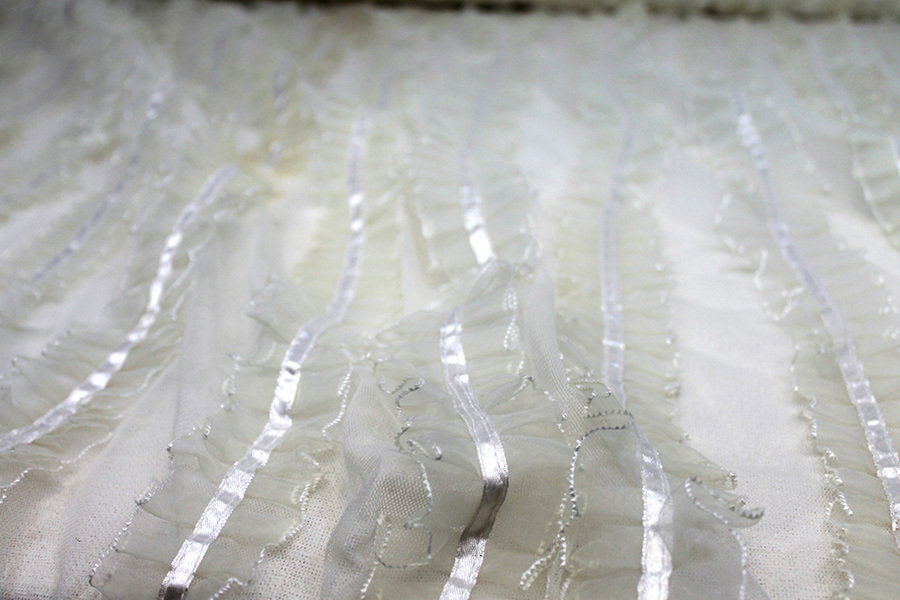 Ivory Organza Ribbon Frills on Tulle fabric, image 2 of 7