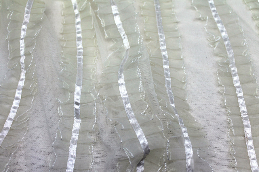 Ivory Organza Ribbon Frills on Tulle fabric, image 6 of 7