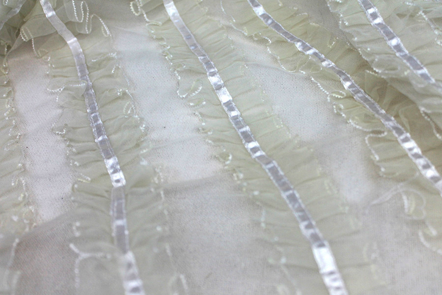 Ivory Organza Ribbon Frills on Tulle fabric, image 4 of 7