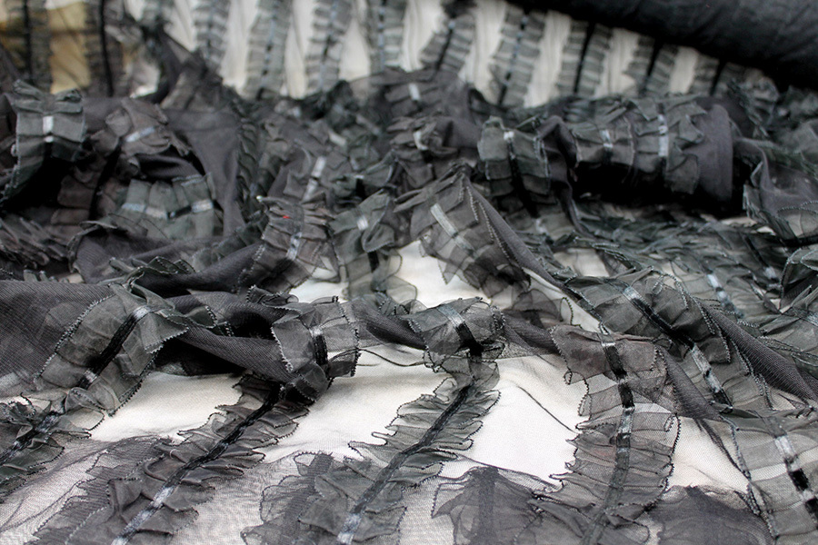 Black Organza Ribbon Frills on Tulle fabric, image 6 of 11