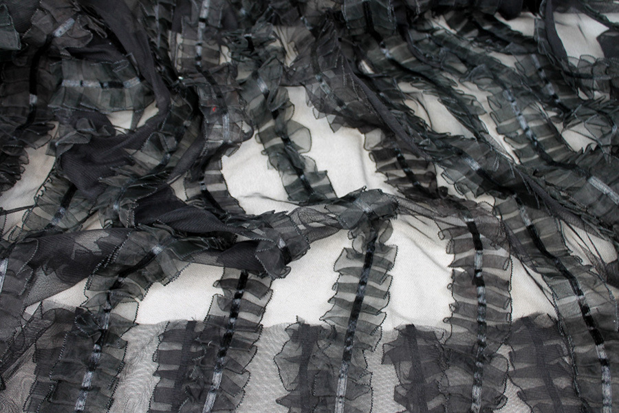Black Organza Ribbon Frills on Tulle fabric, image 4 of 11