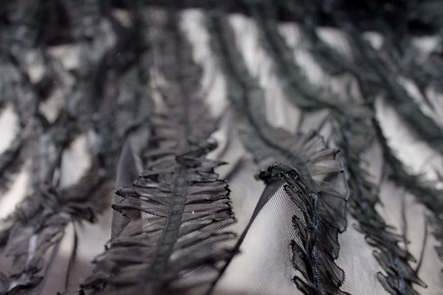 Black Organza Ribbon Frills on Tulle fabric, image 2 of 11
