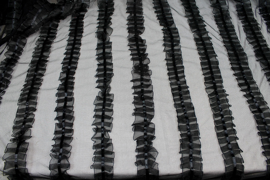 Black Organza Ribbon Frills on Tulle fabric, image 5 of 11