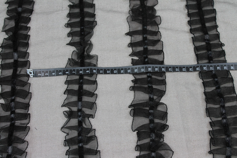 Black Organza Ribbon Frills on Tulle fabric, image 7 of 11