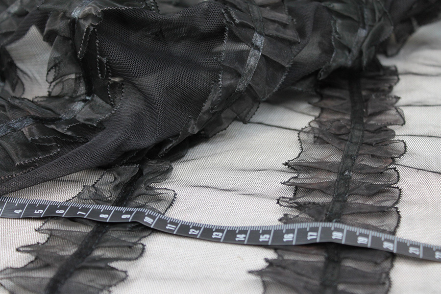 Black Organza Ribbon Frills on Tulle fabric, image 8 of 11