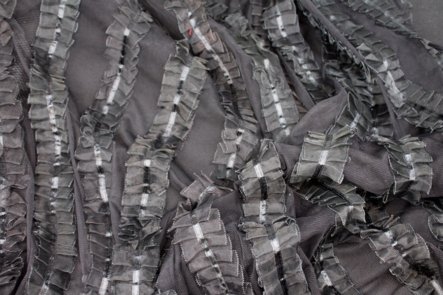 Black Organza Ribbon Frills on Tulle fabric
