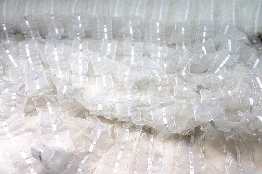 White Organza Ribbon Frills on Tulle fabric, image 2 of 9