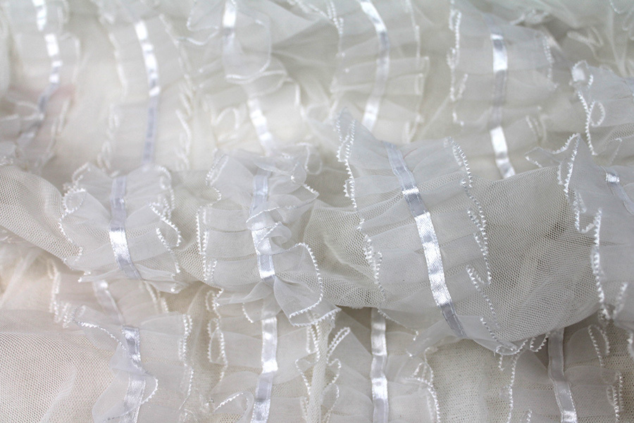 White Organza Ribbon Frills on Tulle fabric