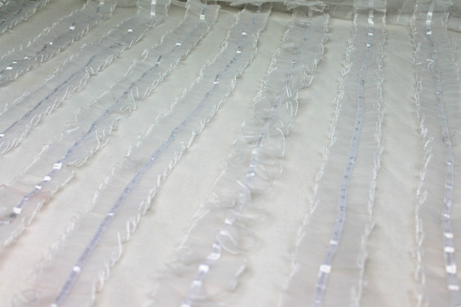 White Organza Ribbon Frills on Tulle fabric, image 4 of 9