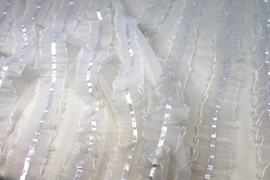 White Organza Ribbon Frills on Tulle fabric, image 7 of 9