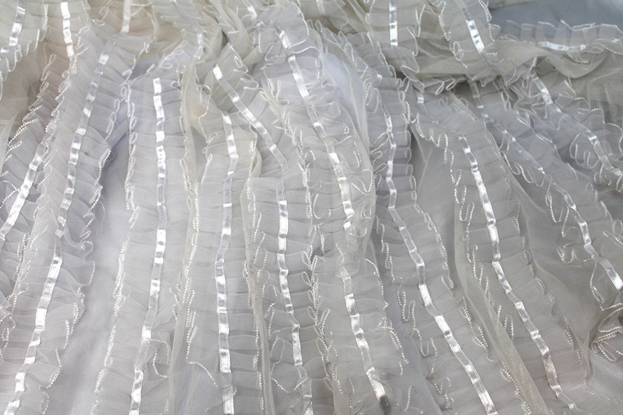 White Organza Ribbon Frills on Tulle fabric, image 9 of 9