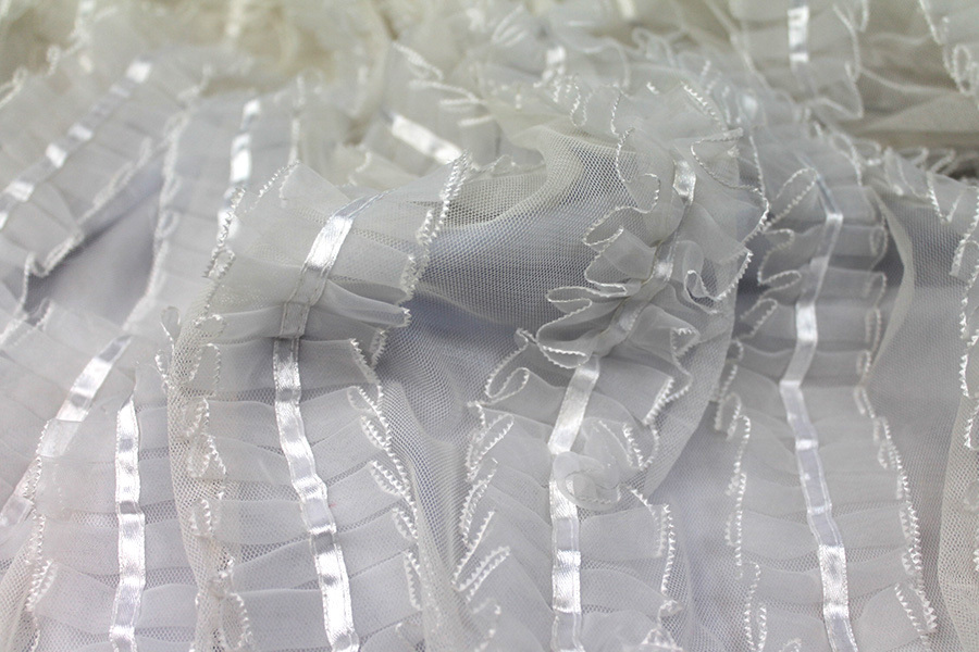 White Organza Ribbon Frills on Tulle fabric, image 8 of 9
