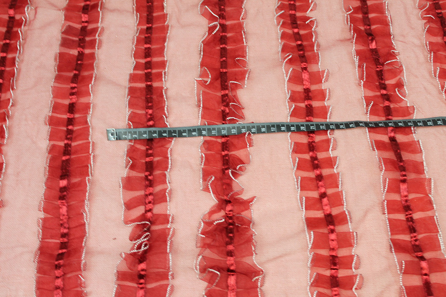 Deep Red Organza Ribbon Frills on Tulle fabric, image 6 of 7