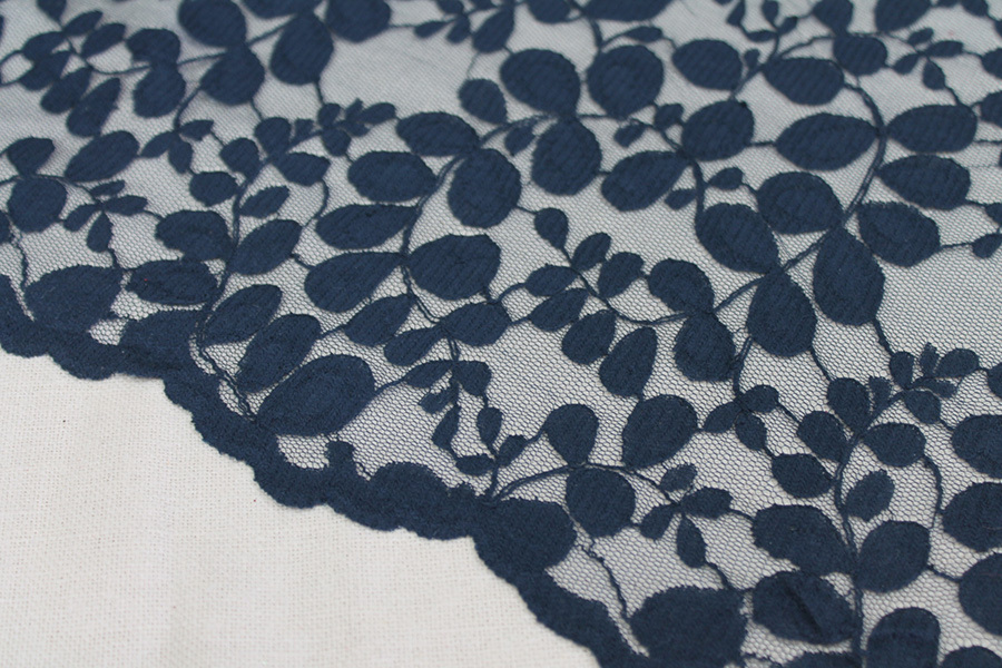 Leaf Pattern Lace - French Navy fabric, image 3 of 7