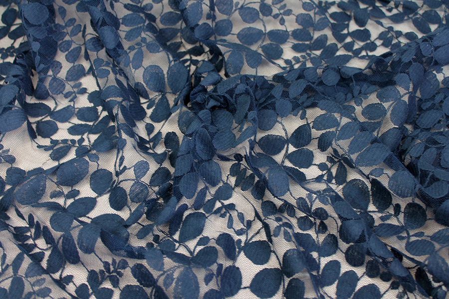 Leaf Pattern Lace - French Navy fabric