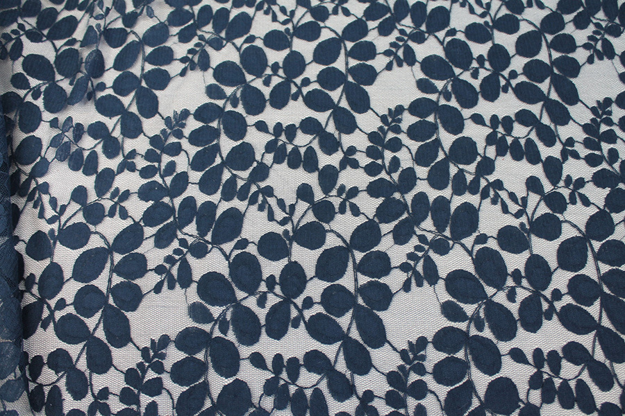 Leaf Pattern Lace - French Navy fabric, image 4 of 7