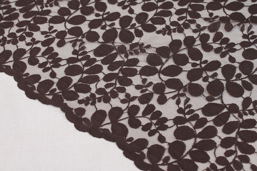 Leaf Pattern Lace - Brown fabric, image 2 of 6