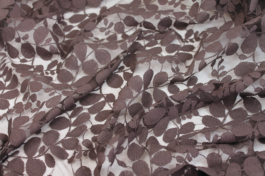 Leaf Pattern Lace - Brown fabric, image 5 of 6