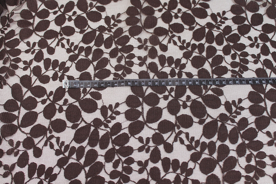 Leaf Pattern Lace - Brown fabric, image 3 of 6