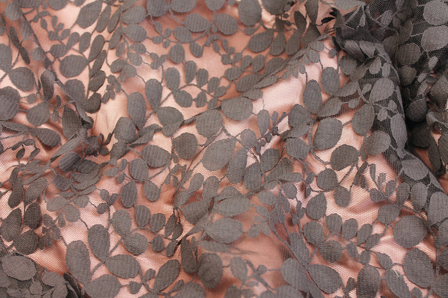 Leaf Pattern Lace - Brown fabric, image 4 of 6
