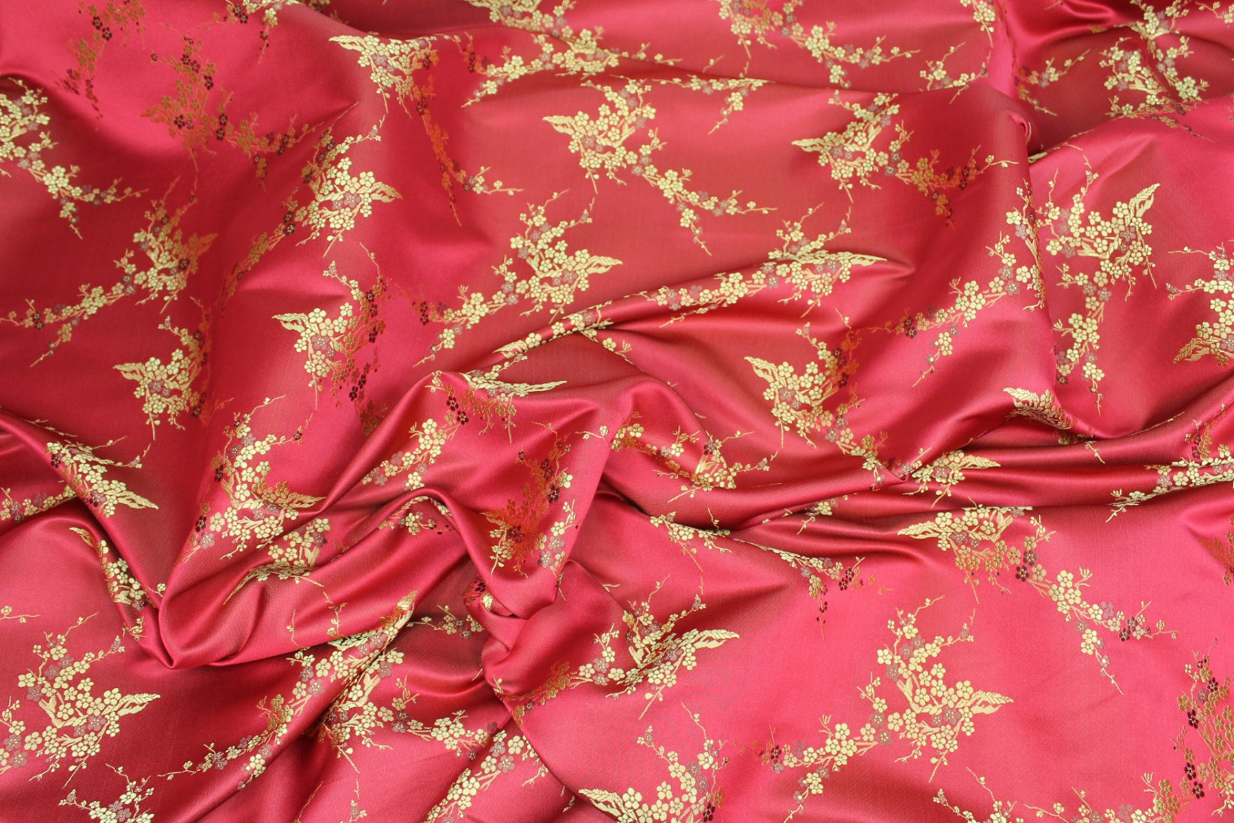 Chinese Brocade - Red w/Yellow Cherry Blossom fabric, image 2 of 7