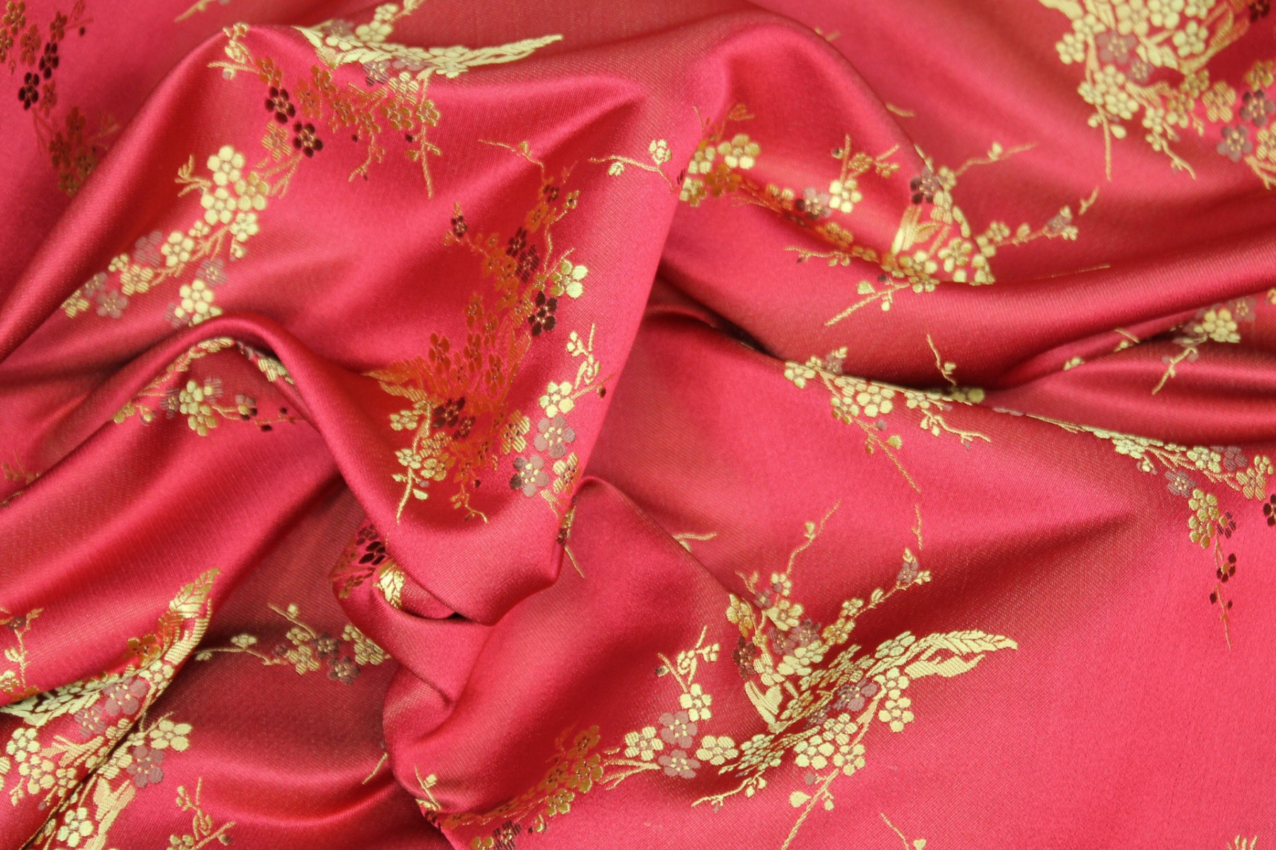 Chinese Brocade - Red w/Yellow Cherry Blossom fabric, image 3 of 7