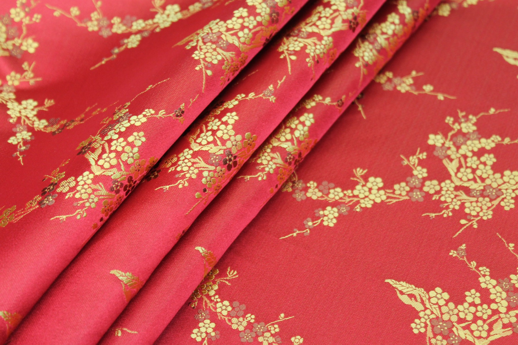 Chinese Brocade - Red w/Yellow Cherry Blossom fabric