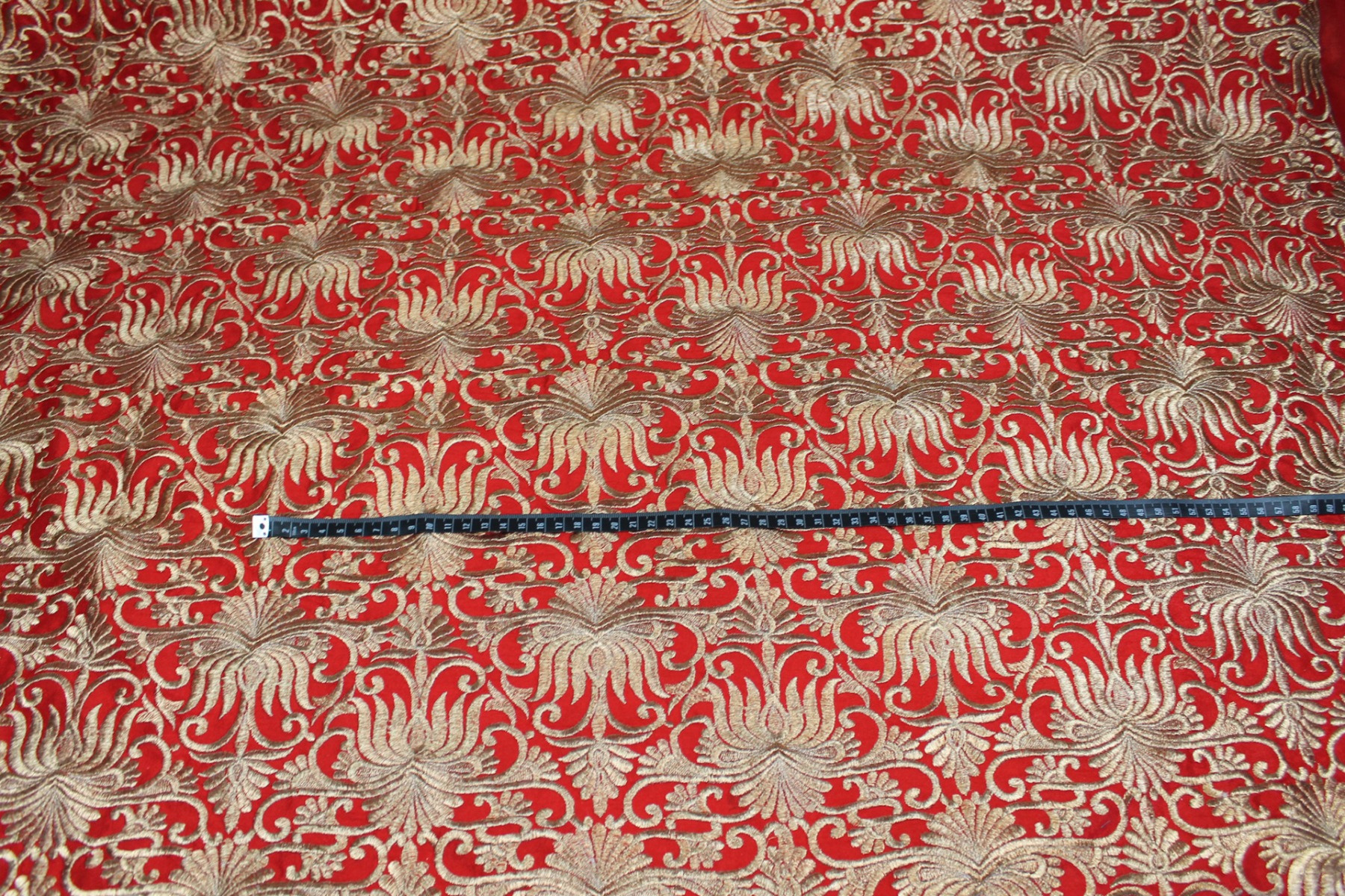 Gold Scroll Embroidered Dupion - Red fabric, image 2 of 7