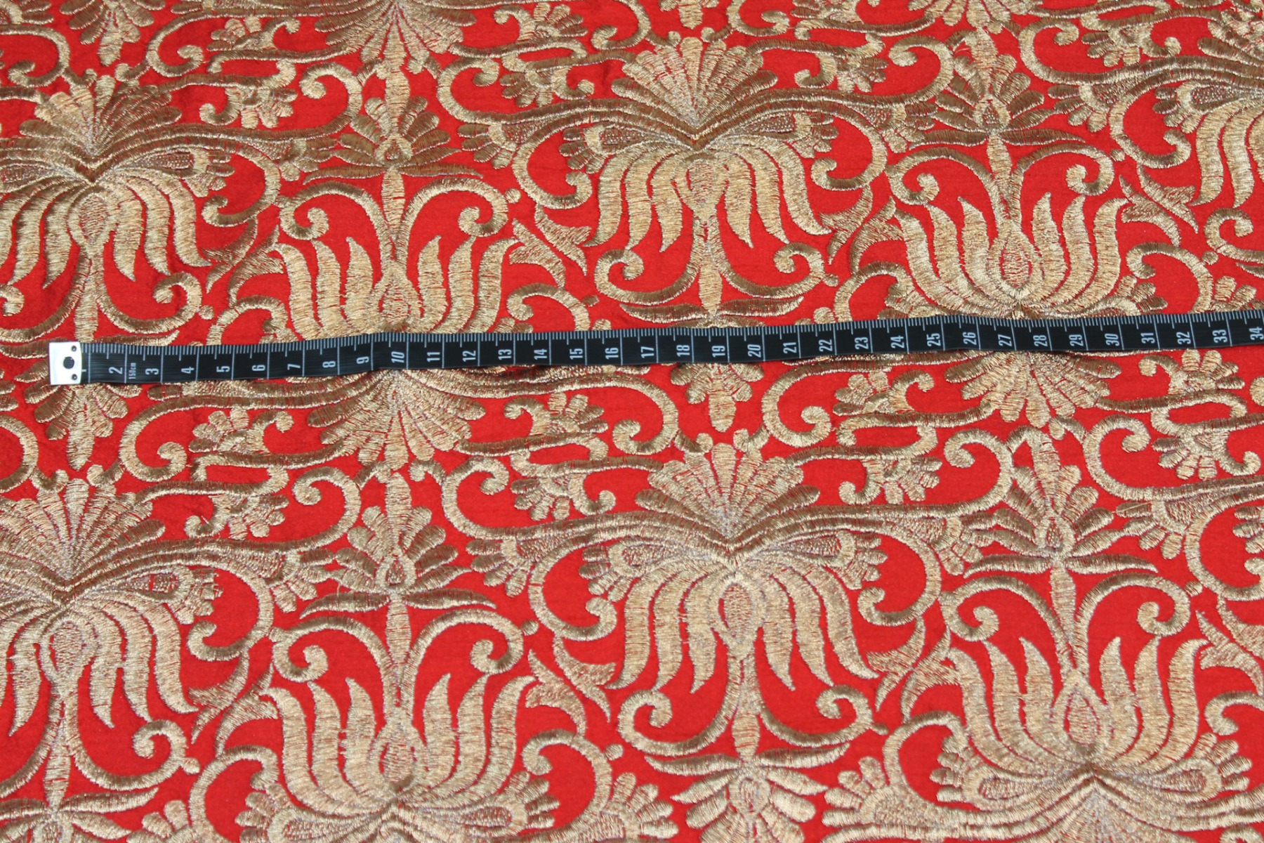 Gold Scroll Embroidered Dupion - Red fabric, image 3 of 7