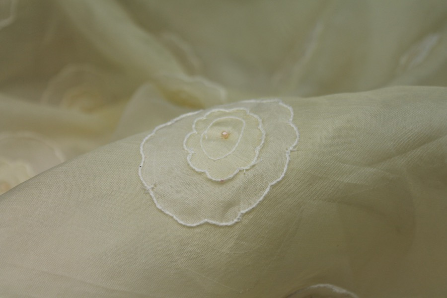 Pale Yellow Flower Appliqué on Silk Organza - 0.4m Piece fabric, image 4 of 6