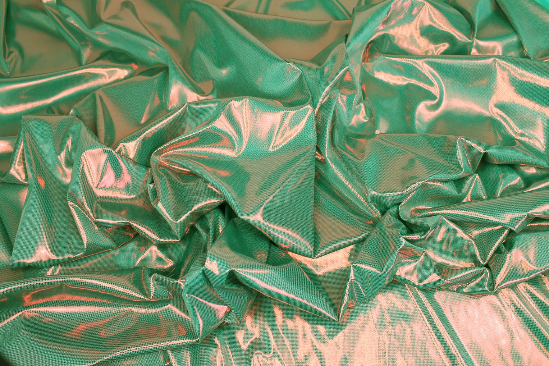 Metallic Foiled Jersey - "Liquid Lamé" - Green / Red fabric, image 2 of 7