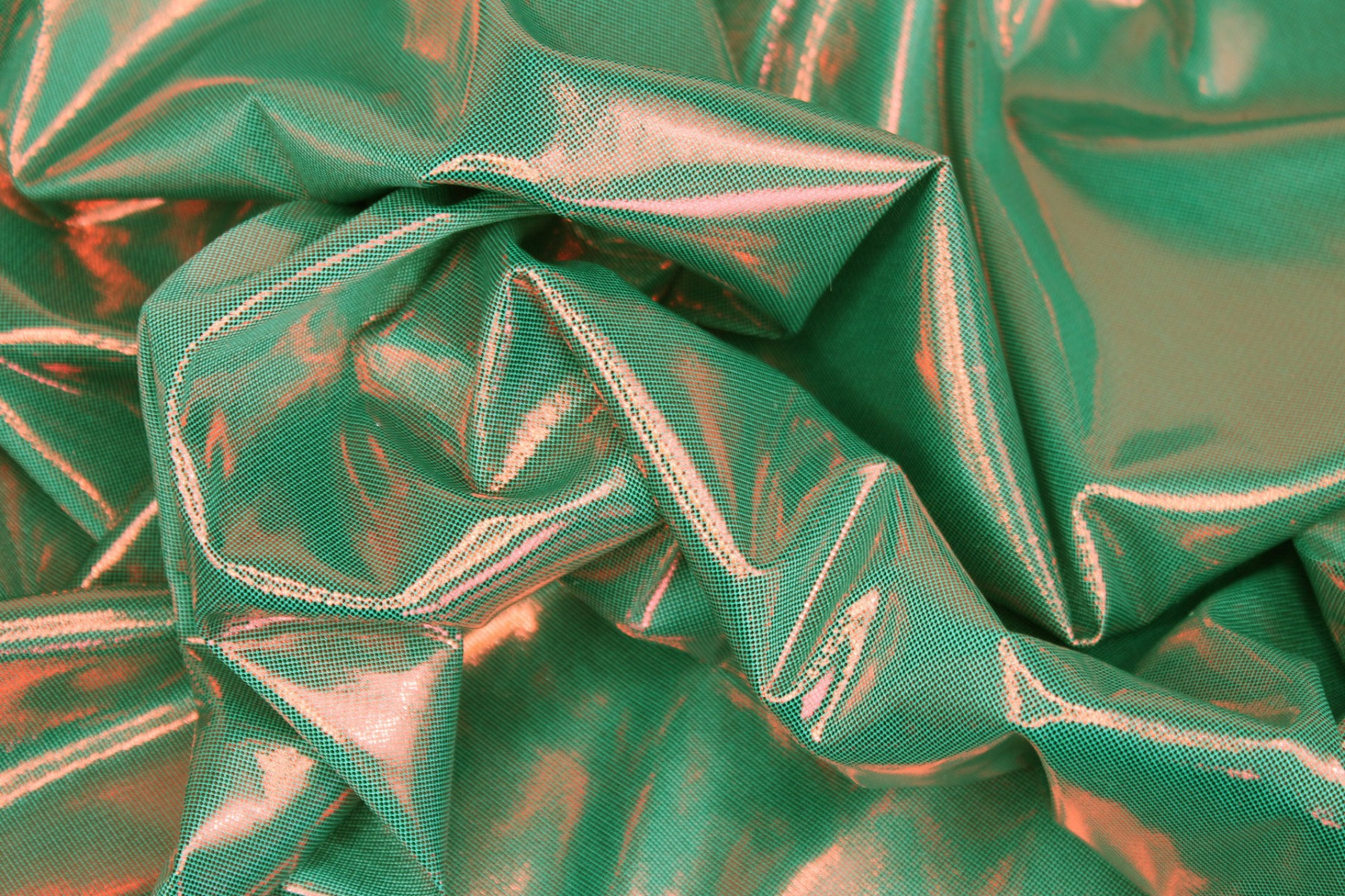Metallic Foiled Jersey - "Liquid Lamé" - Green / Red fabric