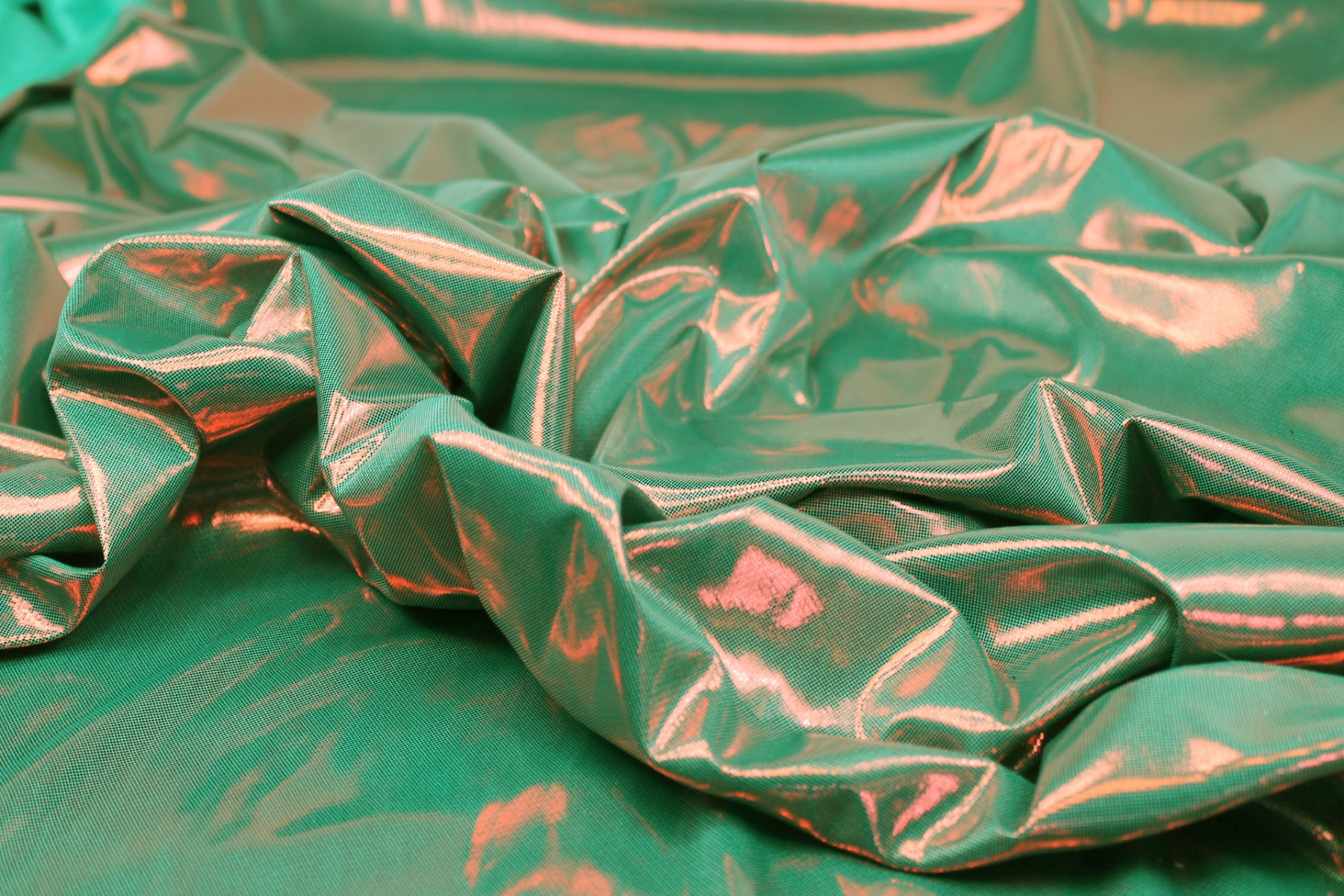 Metallic Foiled Jersey - "Liquid Lamé" - Green / Red fabric, image 3 of 7