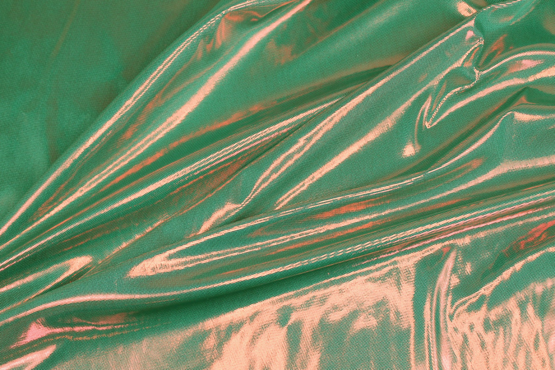 Metallic Foiled Jersey - "Liquid Lamé" - Green / Red fabric, image 5 of 7