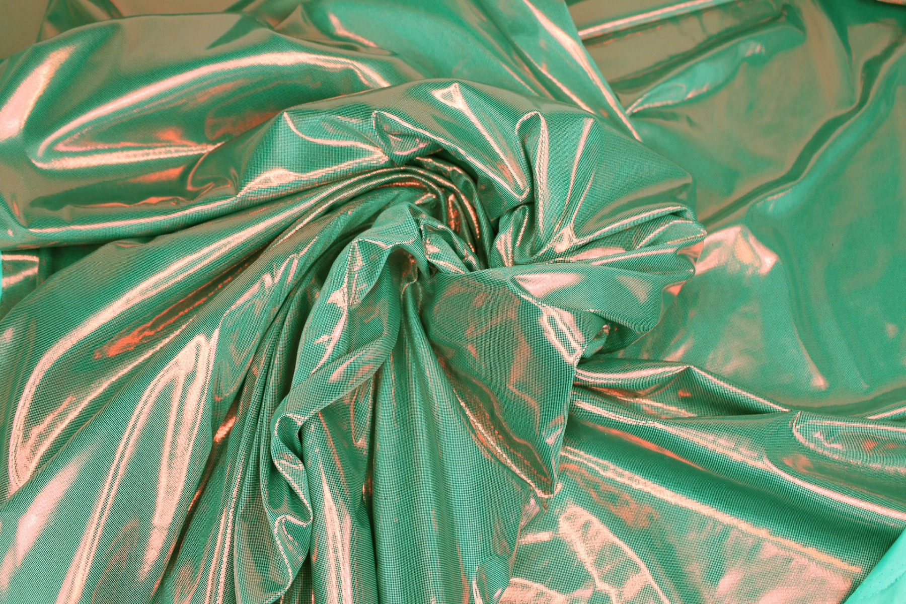 Metallic Foiled Jersey - "Liquid Lamé" - Green / Red fabric, image 6 of 7