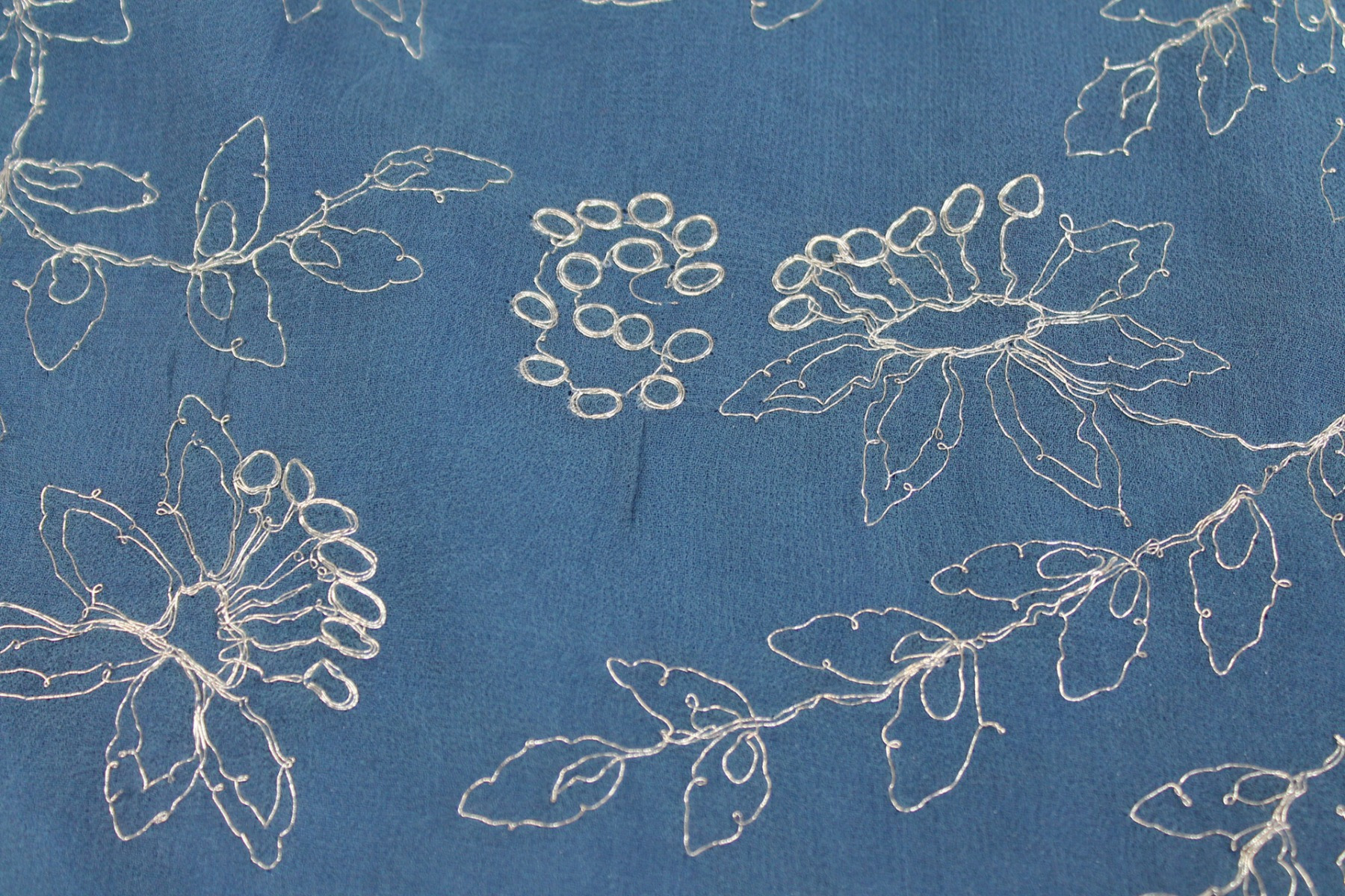 Metallic Floral Embroidery on French Blue Silk Chiffon fabric, image 6 of 8