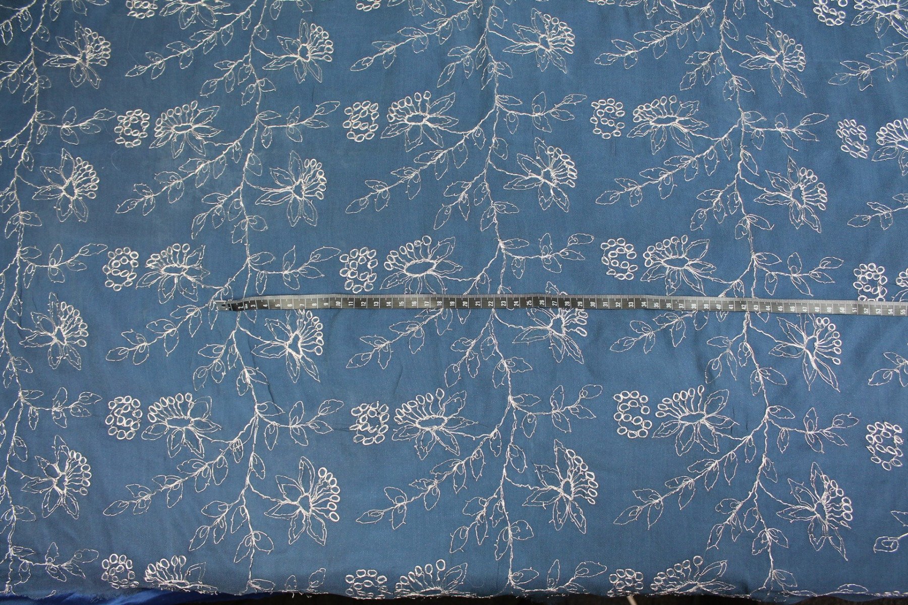 Metallic Floral Embroidery on French Blue Silk Chiffon fabric, image 7 of 8