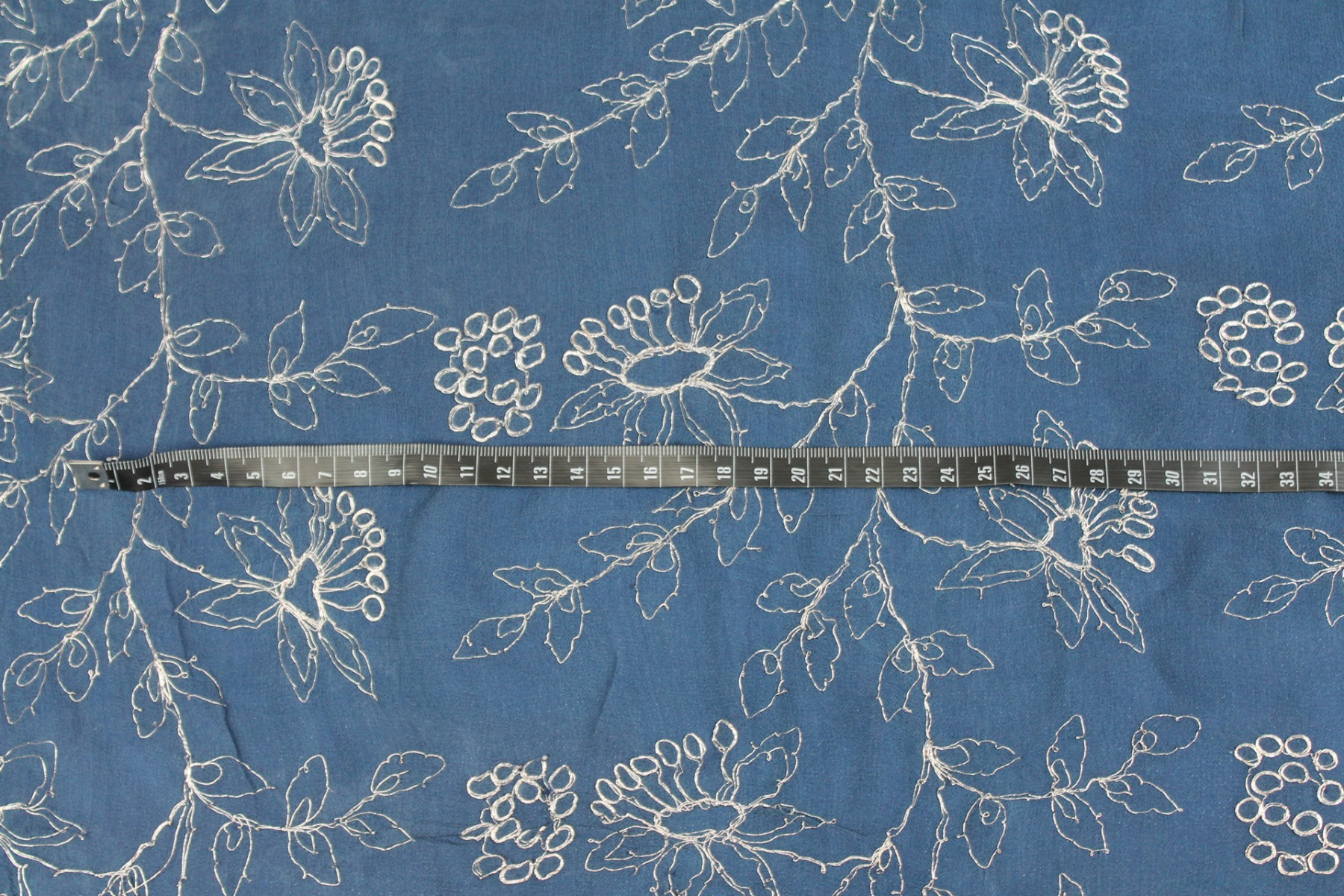 Metallic Floral Embroidery on French Blue Silk Chiffon fabric, image 8 of 8