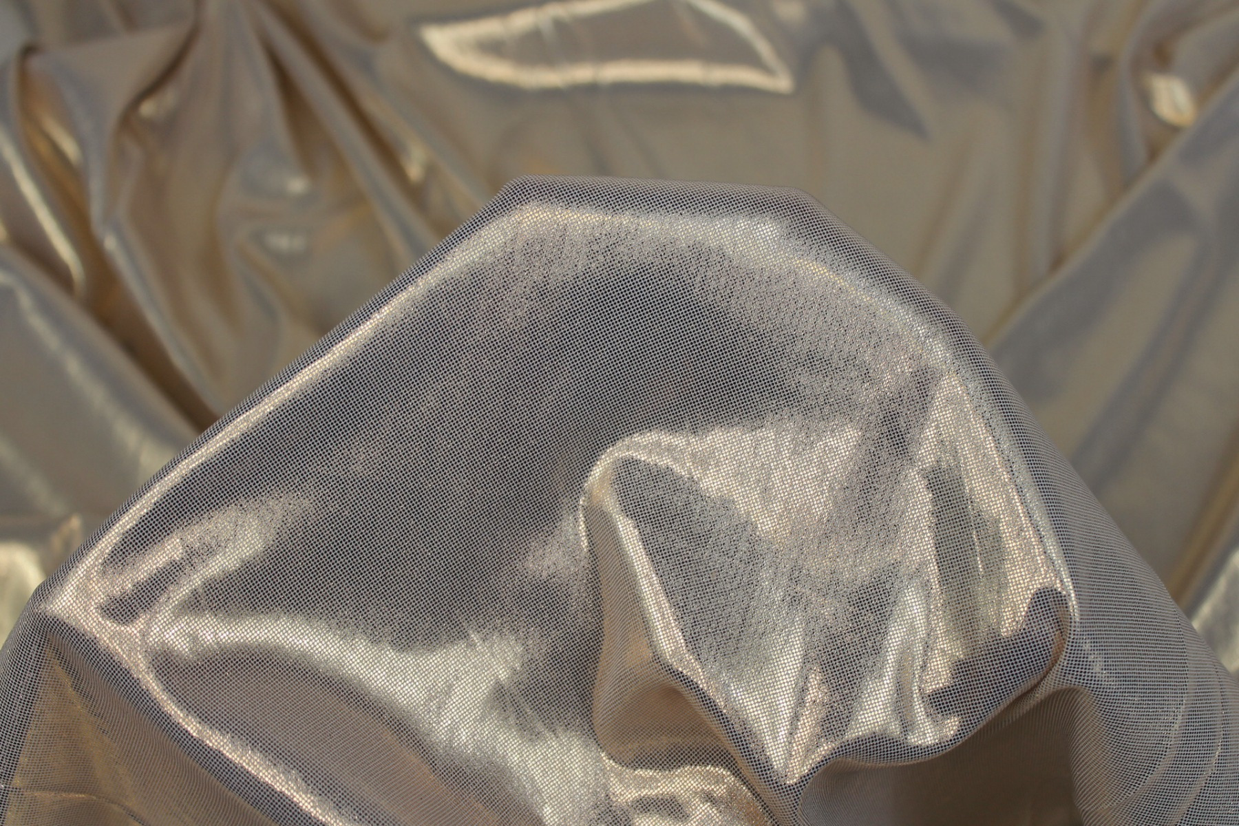 Metallic Foiled Jersey - "Liquid Lamé" - Ivory / Gold fabric, image 4 of 5