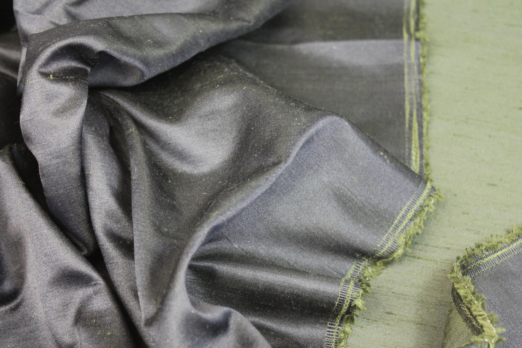 Satin Backed Silk Dupion - Forest Green Black fabric