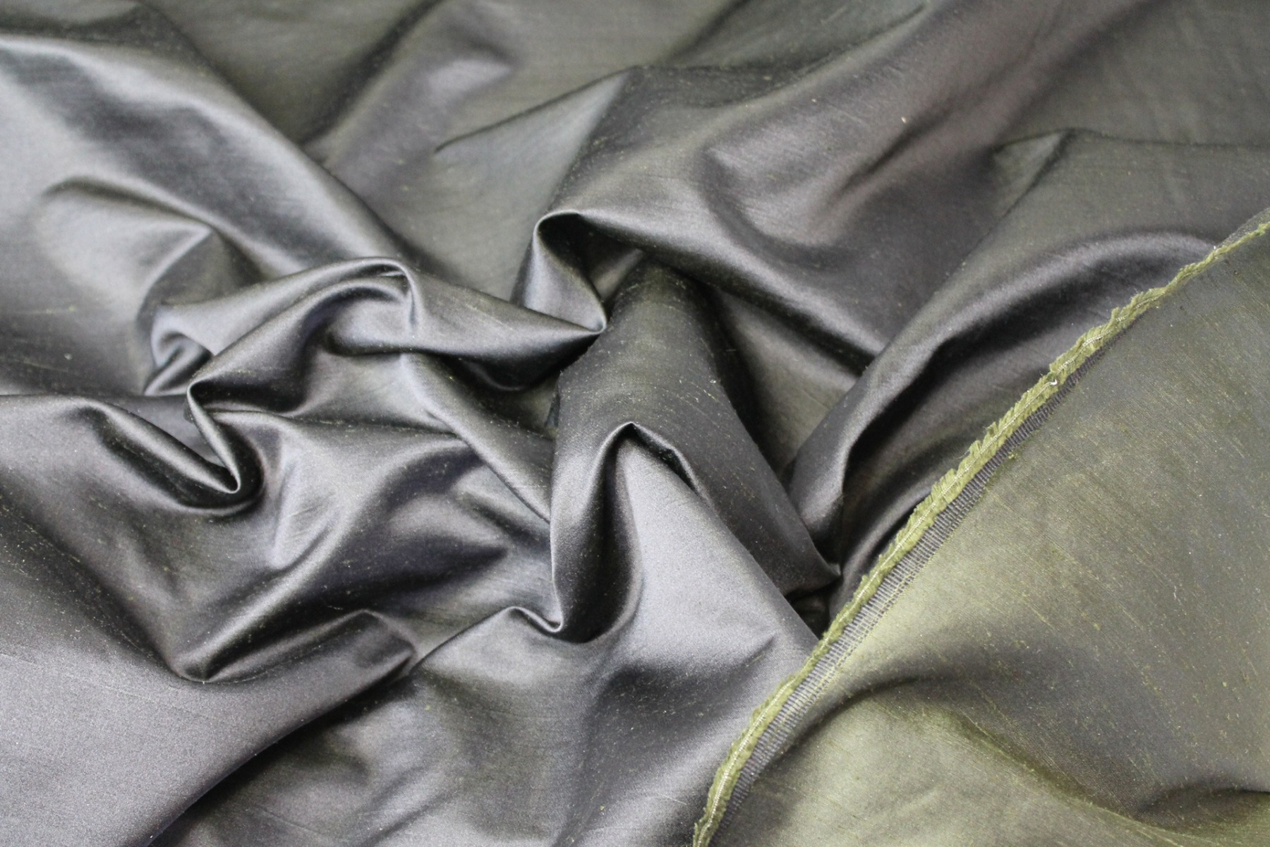 Satin Backed Silk Dupion - Forest Green Black fabric, image 6 of 7