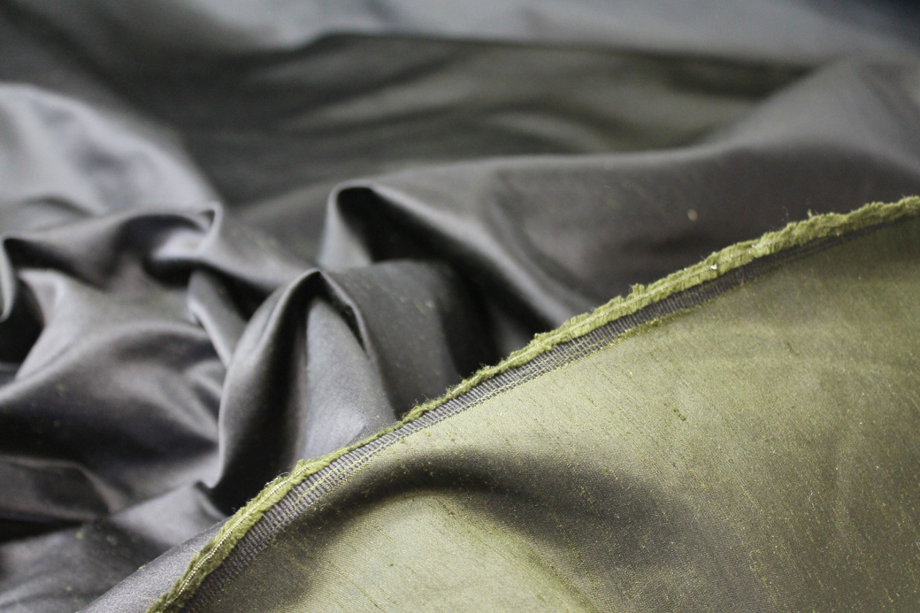 Satin Backed Silk Dupion - Forest Green Black fabric, image 7 of 7