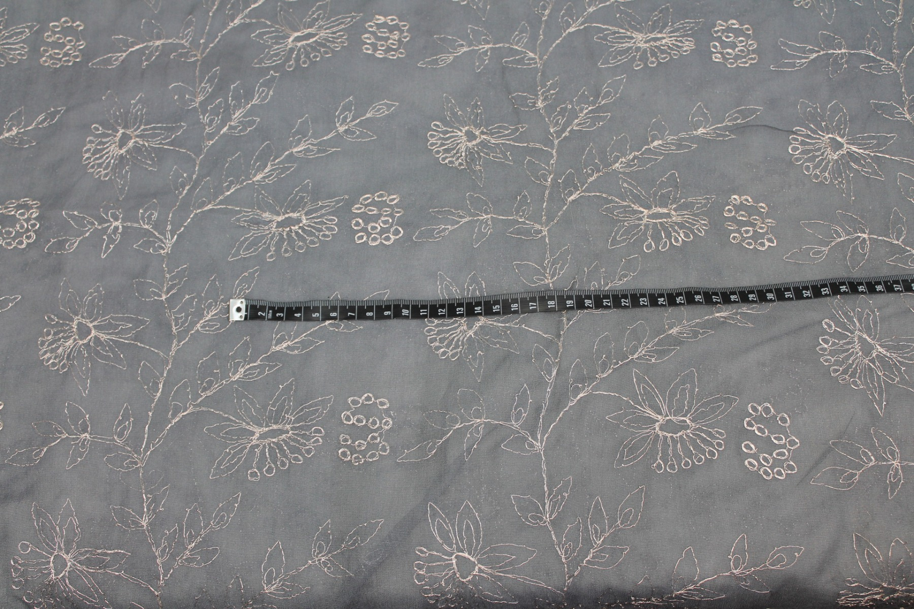 Metallic Floral Embroidery on Grey Silk Chiffon fabric, image 4 of 7