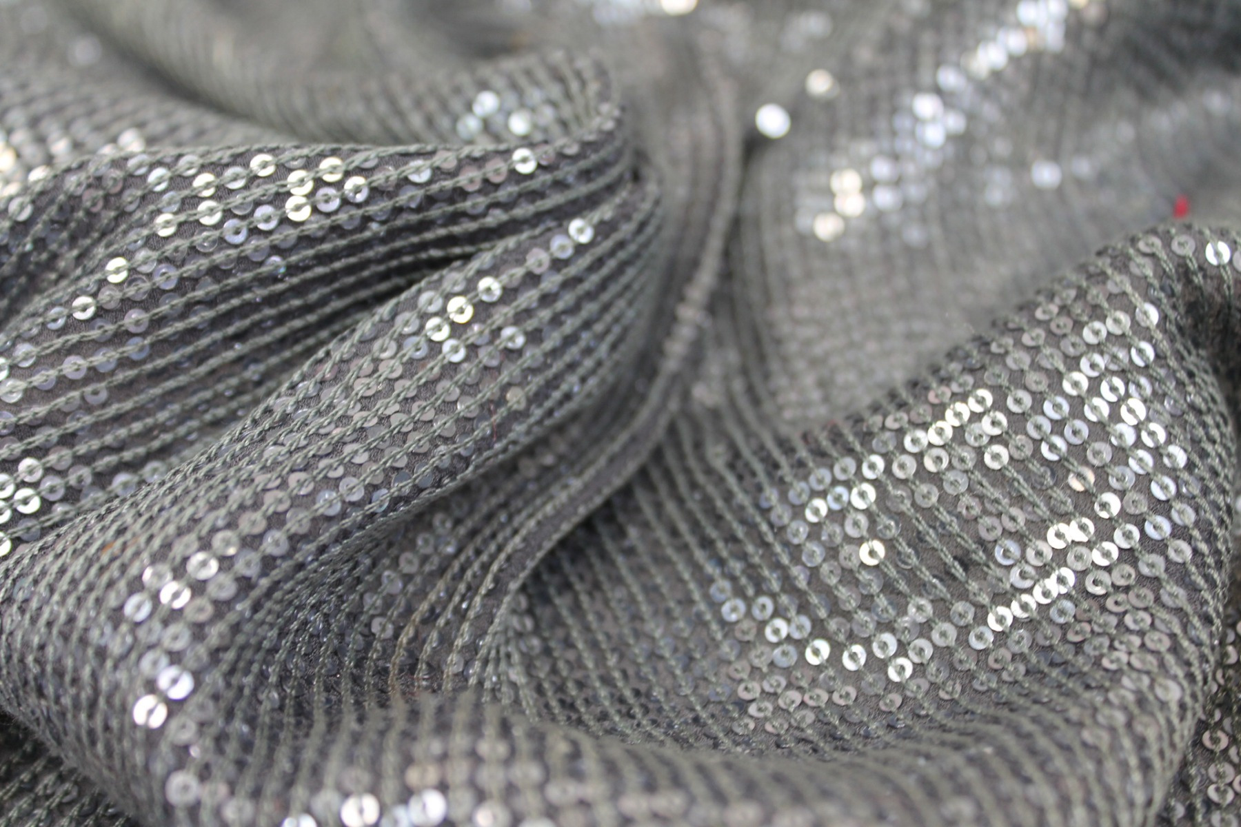 Micro Sequin On Silk Chiffon - Anthracite fabric