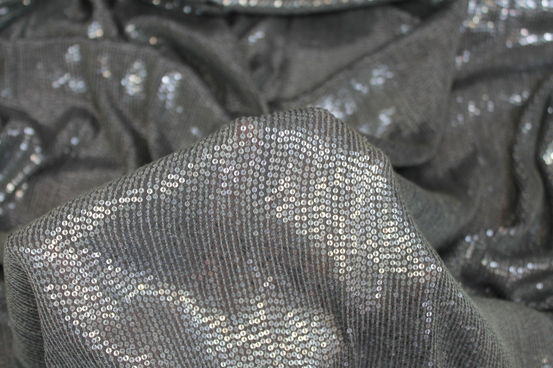 Micro Sequin On Silk Chiffon - Anthracite fabric, image 5 of 7