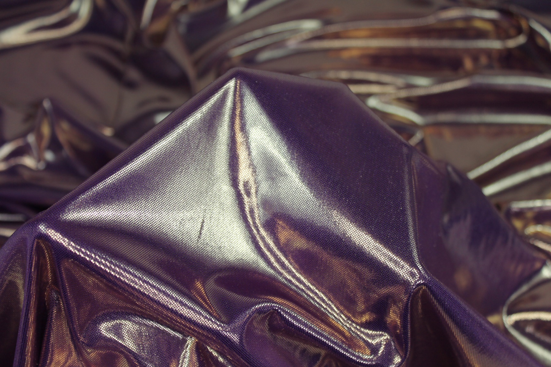 Metallic Foiled Jersey - "Liquid Lamé" - Purple / Gold fabric, image 4 of 7