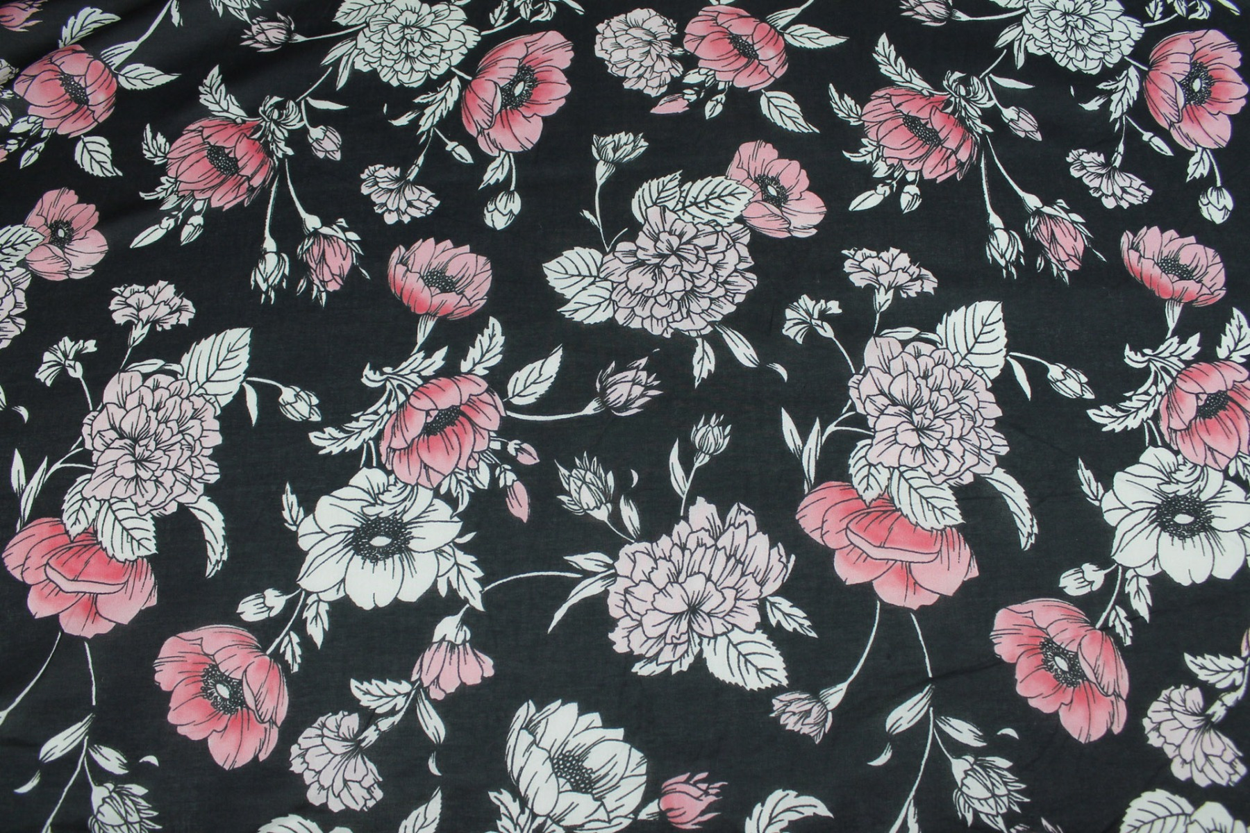 Floral Print Cotton - Black, Pink and Off White fabric, image 4 of 8